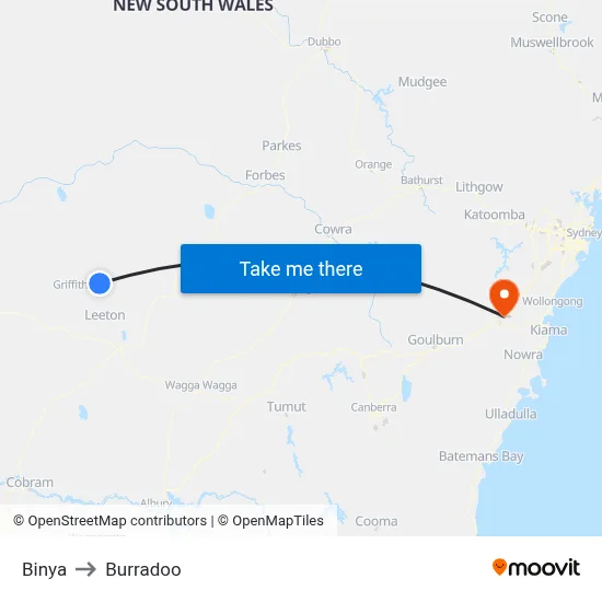 Binya to Burradoo map