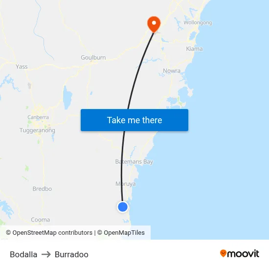 Bodalla to Burradoo map