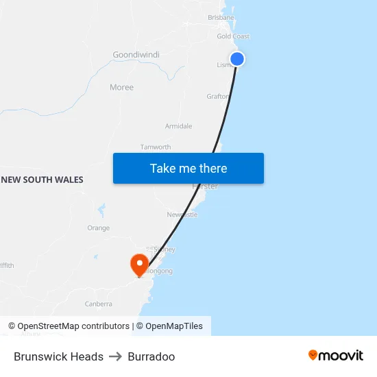 Brunswick Heads to Burradoo map