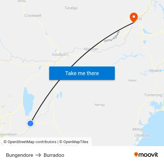 Bungendore to Burradoo map