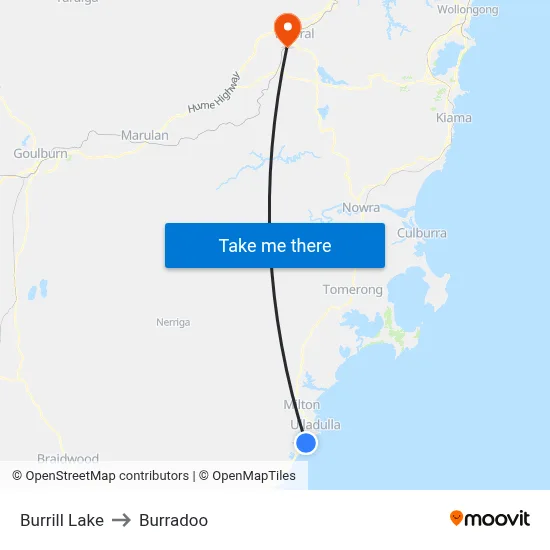 Burrill Lake to Burradoo map