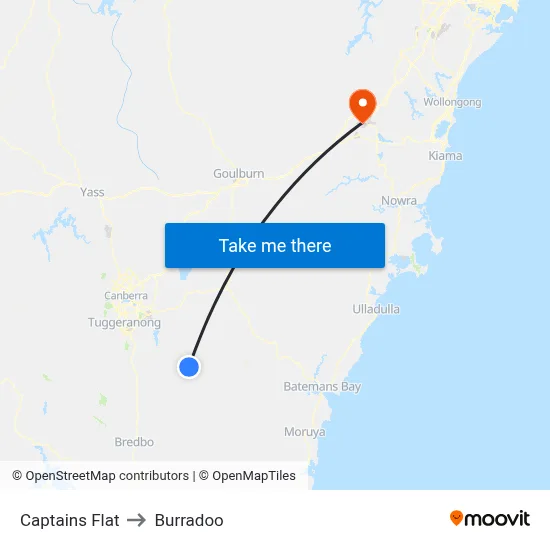 Captains Flat to Burradoo map