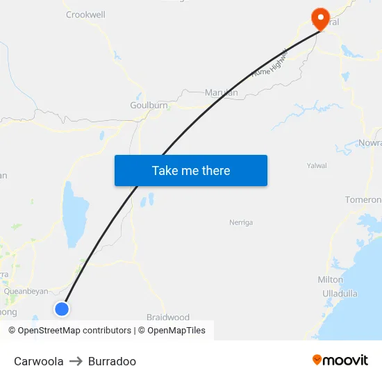 Carwoola to Burradoo map