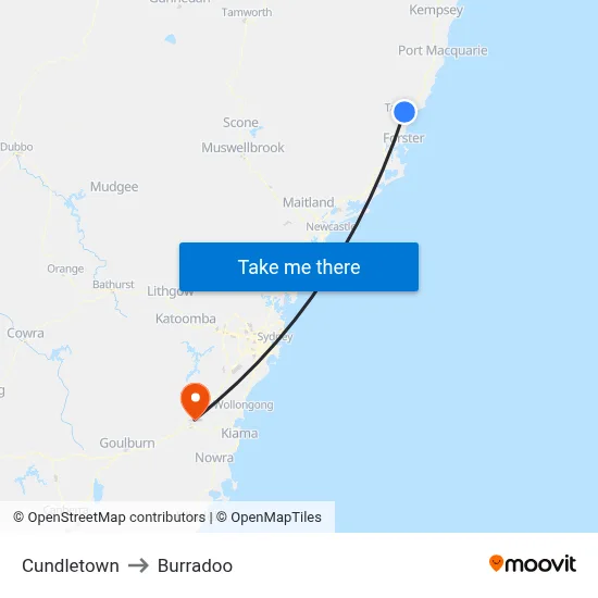 Cundletown to Burradoo map