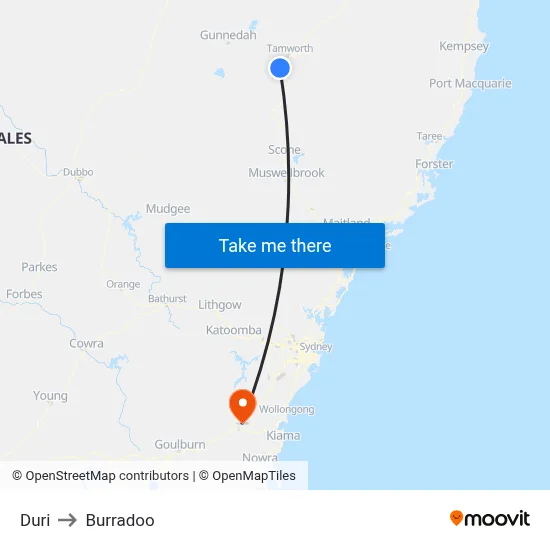 Duri to Burradoo map