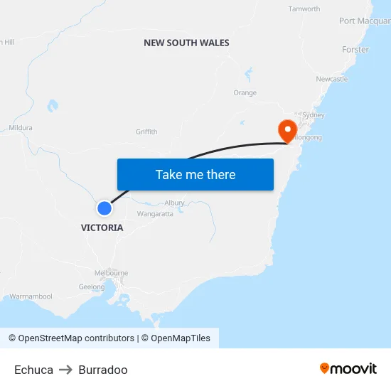 Echuca to Burradoo map