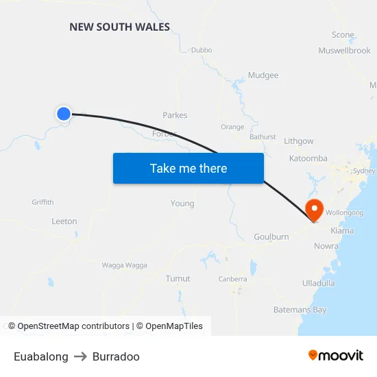 Euabalong to Burradoo map