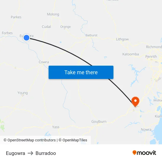 Eugowra to Burradoo map