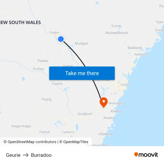 Geurie to Burradoo map