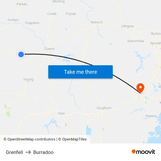 Grenfell to Burradoo map