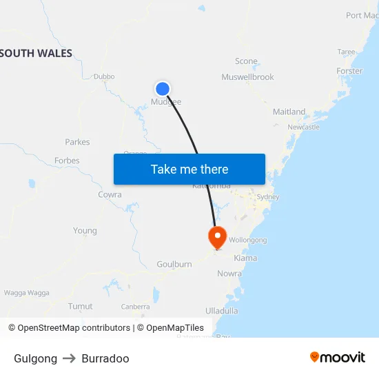 Gulgong to Burradoo map