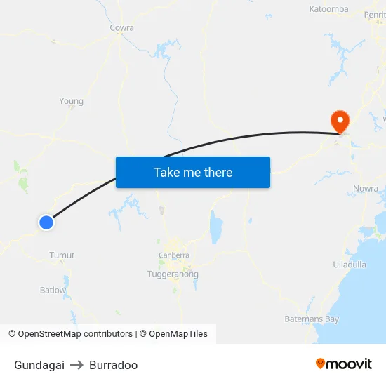 Gundagai to Burradoo map