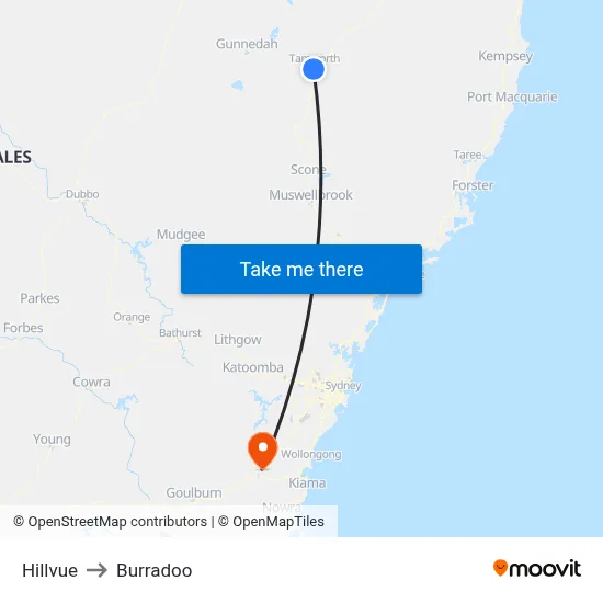 Hillvue to Burradoo map