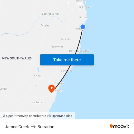 James Creek to Burradoo map