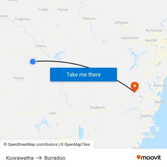 Koorawatha to Burradoo map