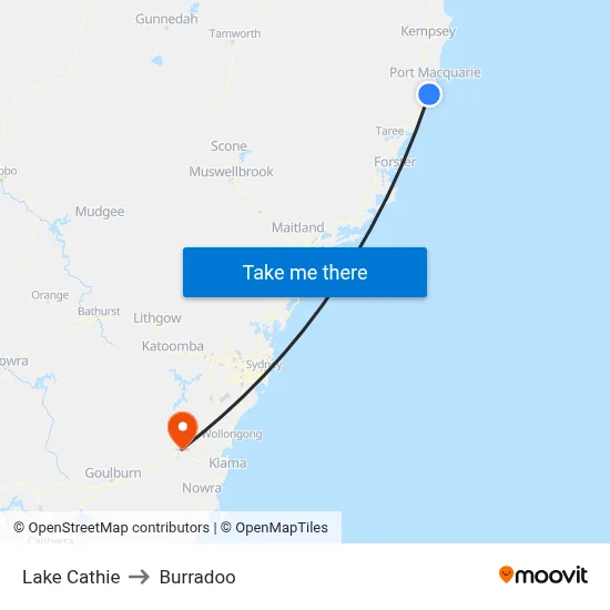 Lake Cathie to Burradoo map