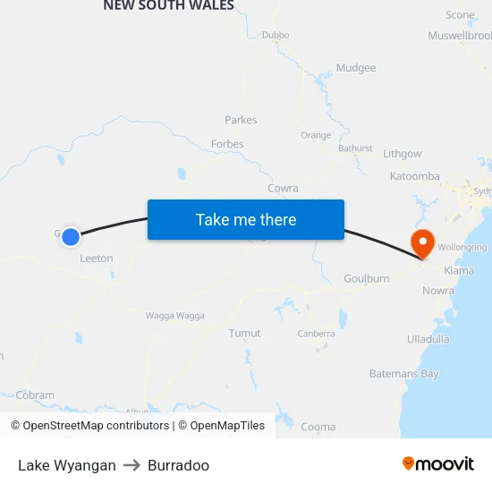 Lake Wyangan to Burradoo map