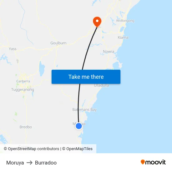 Moruya to Burradoo map