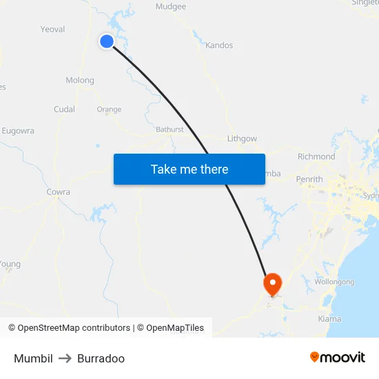 Mumbil to Burradoo map