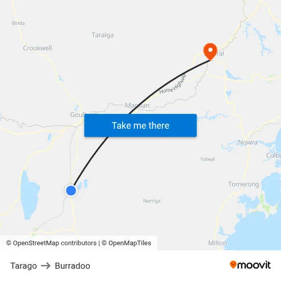 Tarago to Burradoo map