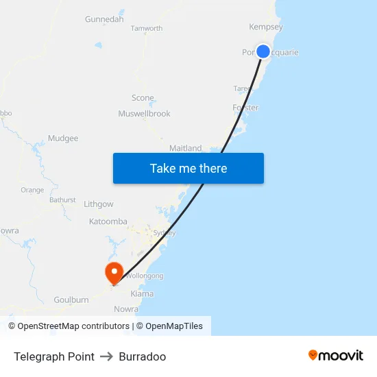 Telegraph Point to Burradoo map