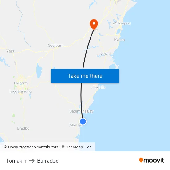 Tomakin to Burradoo map