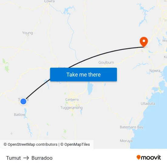 Tumut to Burradoo map