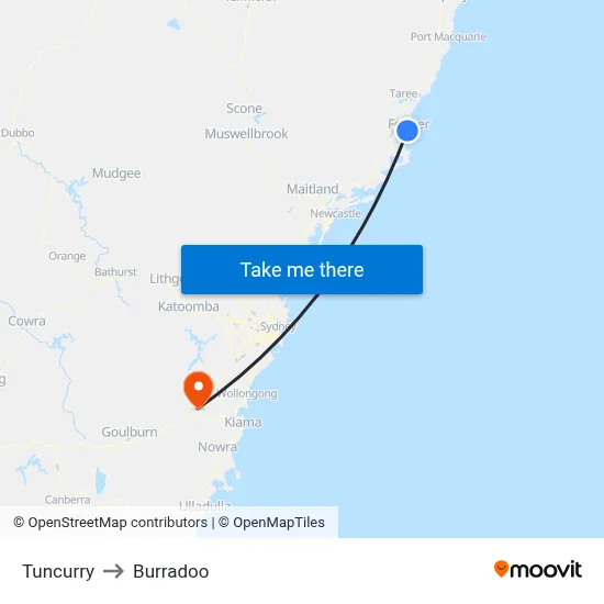 Tuncurry to Burradoo map