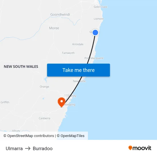 Ulmarra to Burradoo map