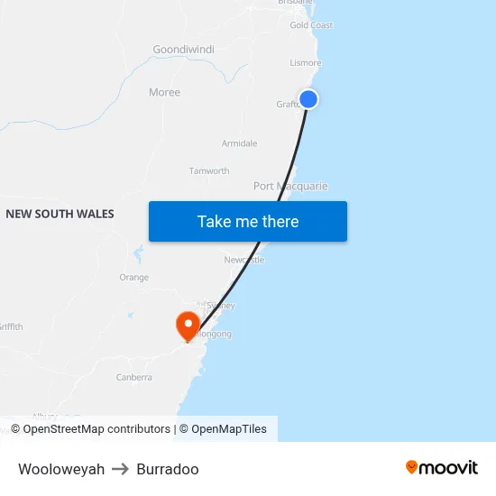 Wooloweyah to Burradoo map
