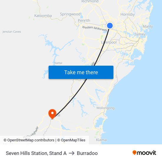 Seven Hills Station, Stand A to Burradoo map
