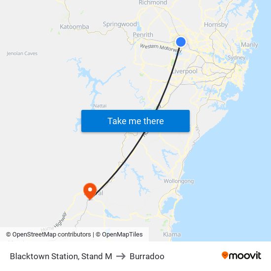 Blacktown Station, Stand M to Burradoo map