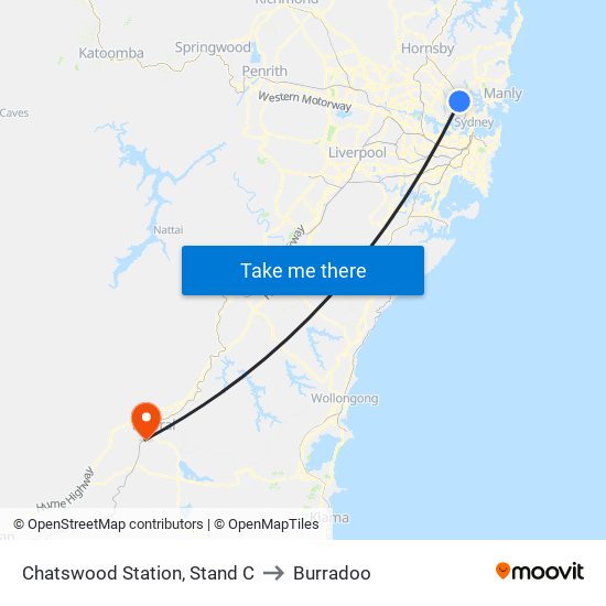 Chatswood Station, Stand C to Burradoo map