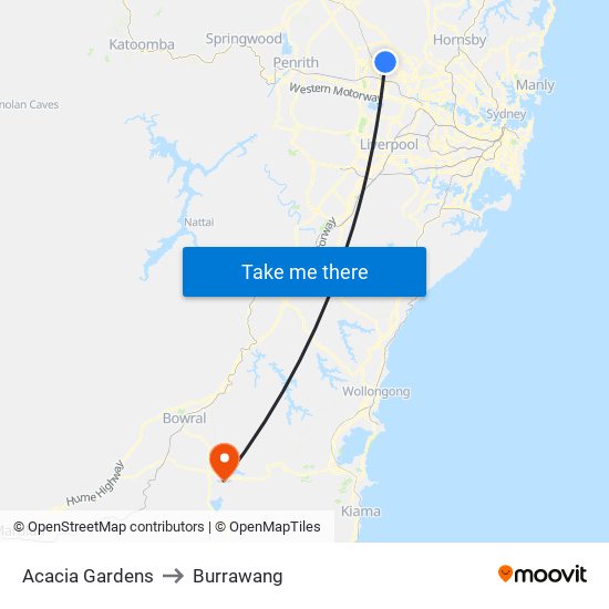 Acacia Gardens to Burrawang map