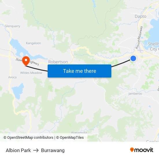 Albion Park to Burrawang map