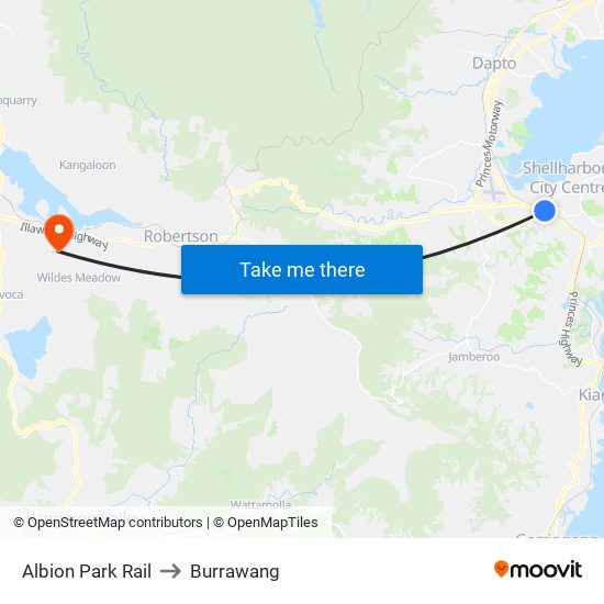 Albion Park Rail to Burrawang map