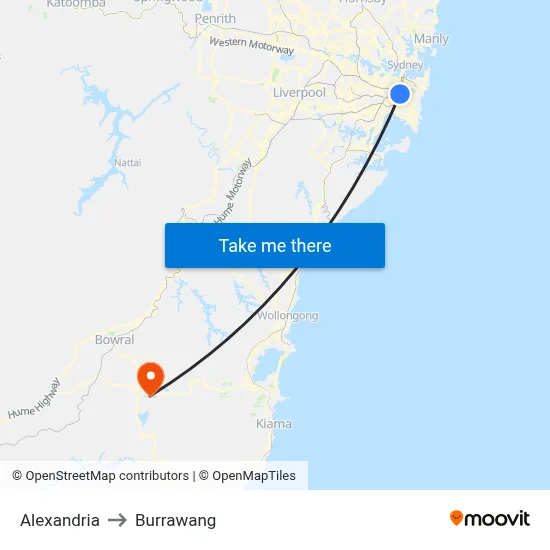 Alexandria to Burrawang map
