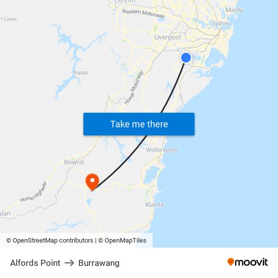 Alfords Point to Burrawang map