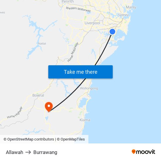 Allawah to Burrawang map