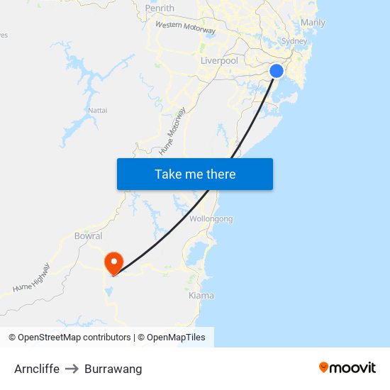 Arncliffe to Burrawang map