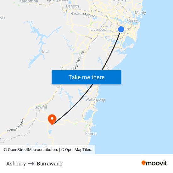 Ashbury to Burrawang map