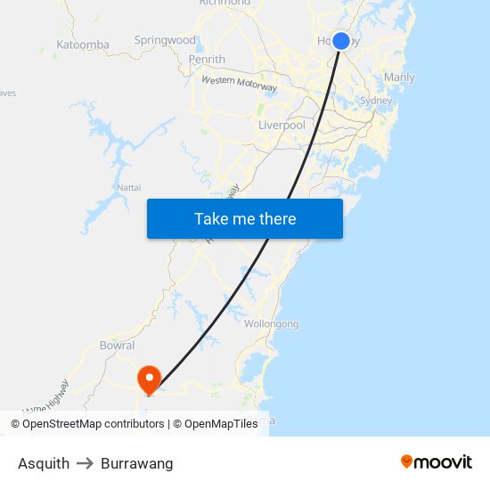 Asquith to Burrawang map