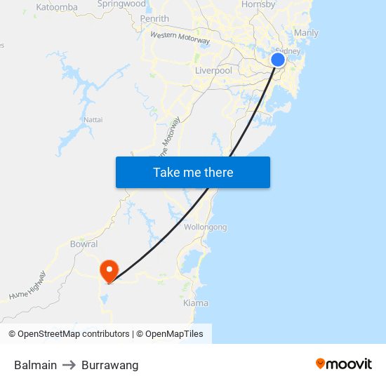 Balmain to Burrawang map