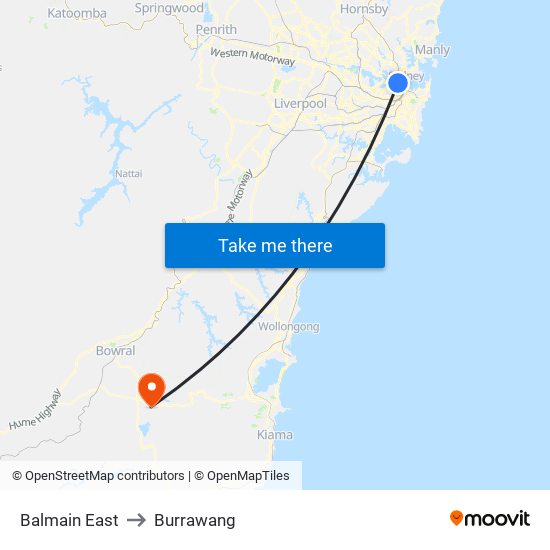 Balmain East to Burrawang map