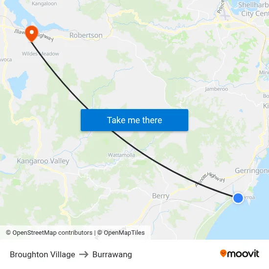 Broughton Village to Burrawang map