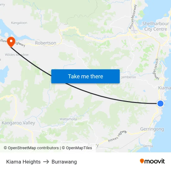 Kiama Heights to Burrawang map