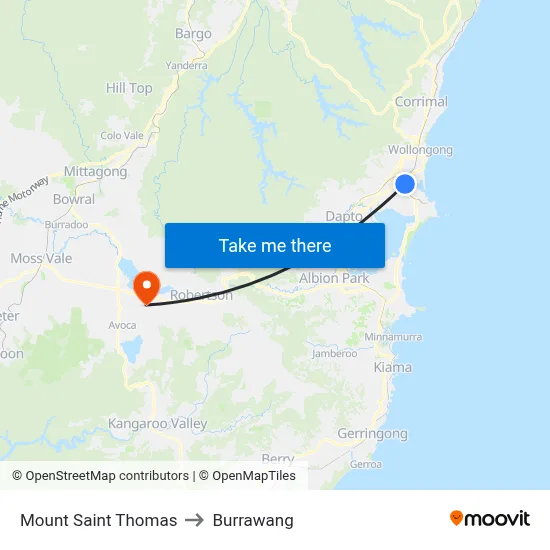 Mount Saint Thomas to Burrawang map