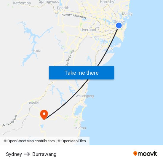 Sydney to Burrawang map