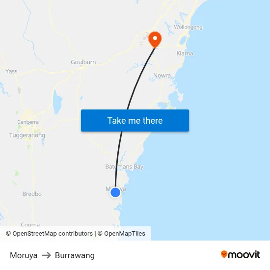 Moruya to Burrawang map