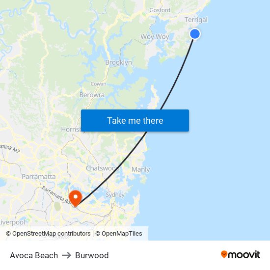 Avoca Beach to Burwood map